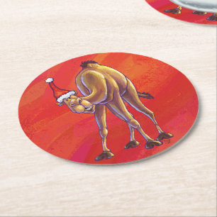Dessous De Verre Rond Joli Noël Camel En Rouge