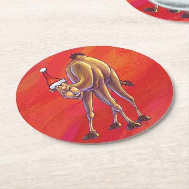 Dessous De Verre Rond Joli Noël Camel En Rouge (Incliné)