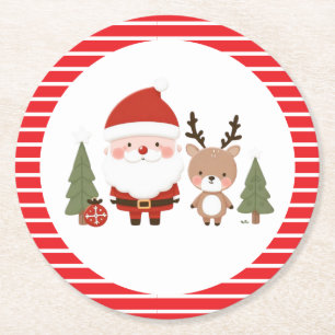 Dessous De Verre Rond Joli Noël Père Noël & Reindeer