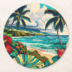Dessous De Verre Rond Joli thème Hawaiian Island