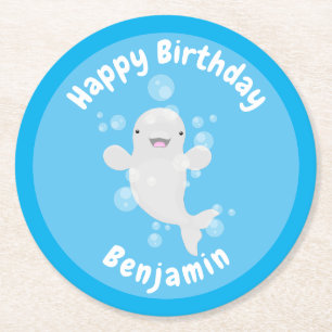 Dessous De Verre Rond Jolie baleine béluga personnalisation dessin animé