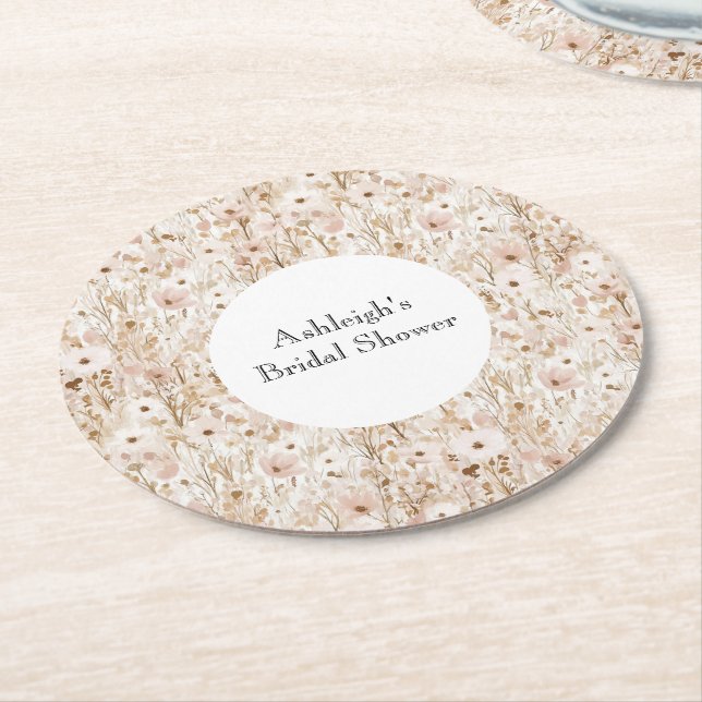 Dessous De Verre Rond Jolie Mariage Fleurie Rose Brun (Incliné)