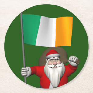 Dessous De Verre Rond Jolly Saint Nicholas Avec Drapeau Irlande
