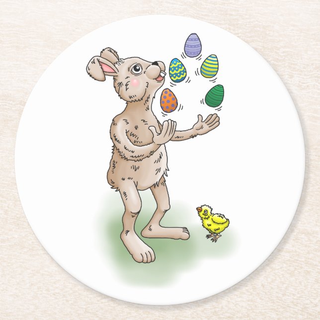Dessous De Verre Rond Jonglage Bunny de Pâques (Devant)