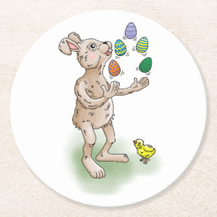 Dessous De Verre Rond Jonglage de lapin de Pâques