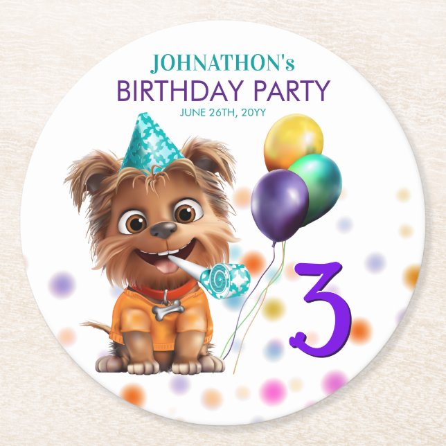 Dessous De Verre Rond Jote Chien Chien Chien Chien Anniversaire (Devant)