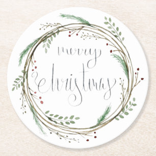 Dessous De Verre Rond Joyeuse couronne d'aquarelle de Noël
