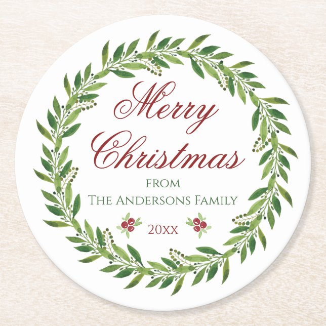 Dessous De Verre Rond Joyeuse famille de couronnes de Noël (Devant)