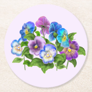 Dessous De Verre Rond Joyeuse Fête des Mères Pansy Violet Flowers Aqua