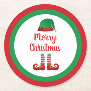 Dessous De Verre Rond Joyeuse tenue Elf Noël Typographie rouge