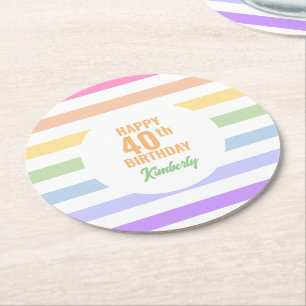 Dessous De Verre Rond Joyeux 40ème anniversaire en Rainbow Stripes
