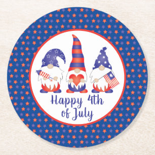 Dessous De Verre Rond Joyeux 4 juillet Gnomes Rouge Blanc Bleu