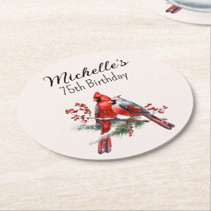 Dessous De Verre Rond Joyeux 75e anniversaire aux Cardinals rouges