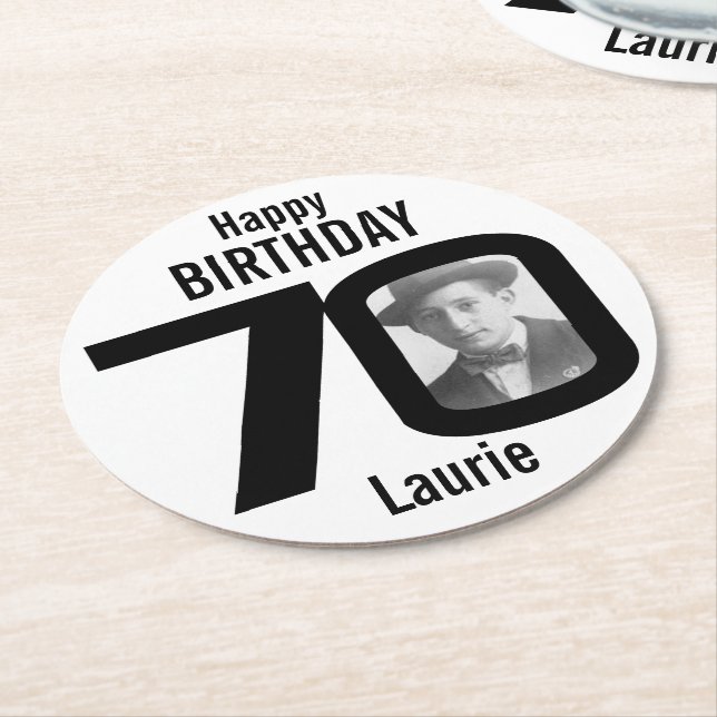 Dessous De Verre Rond Joyeux anniversaire 70ème nom et dessous de verre  (Incliné)