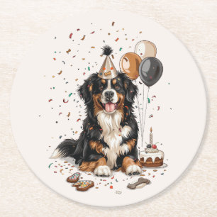 Dessous De Verre Rond Joyeux anniversaire Bernese Mountain Dog