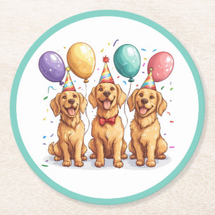 Dessous De Verre Rond Joyeux Anniversaire Chiens Retriever Dore