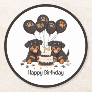 Dessous De Verre Rond Joyeux Anniversaire Chiens Rottweiler