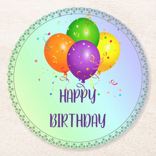 Dessous De Verre Rond Joyeux anniversaire, design populaire, (Devant)