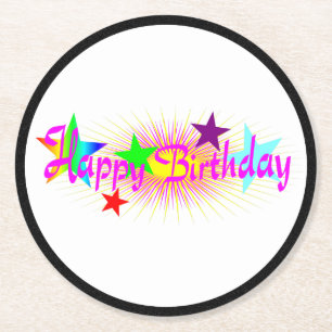 Dessous De Verre Rond Joyeux anniversaire et étoiles -