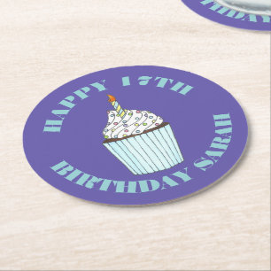 Dessous De Verre Rond Joyeux Anniversaire Glaçage Pailleté Cupcake Bleu