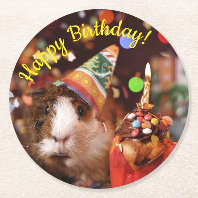 Dessous De Verre Rond Joyeux anniversaire - Parti Animal Guinea Pig (Devant)