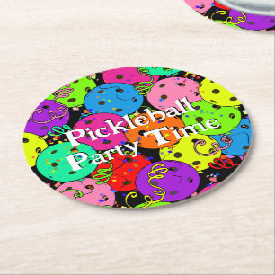 Dessous De Verre Rond Joyeux Anniversaire Pickleball Ballons Confetti No