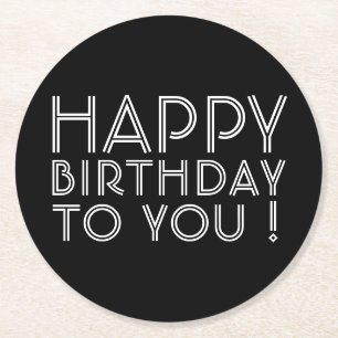 Dessous De Verre Rond "Joyeux Anniversaire Pour Vous !" Noir & Blanc