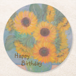 Dessous De Verre Rond Joyeux Anniversaire Tournesol Doux