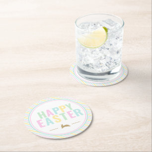 Dessous De Verre Rond Joyeux Bunny Pâques Pastel Stripe