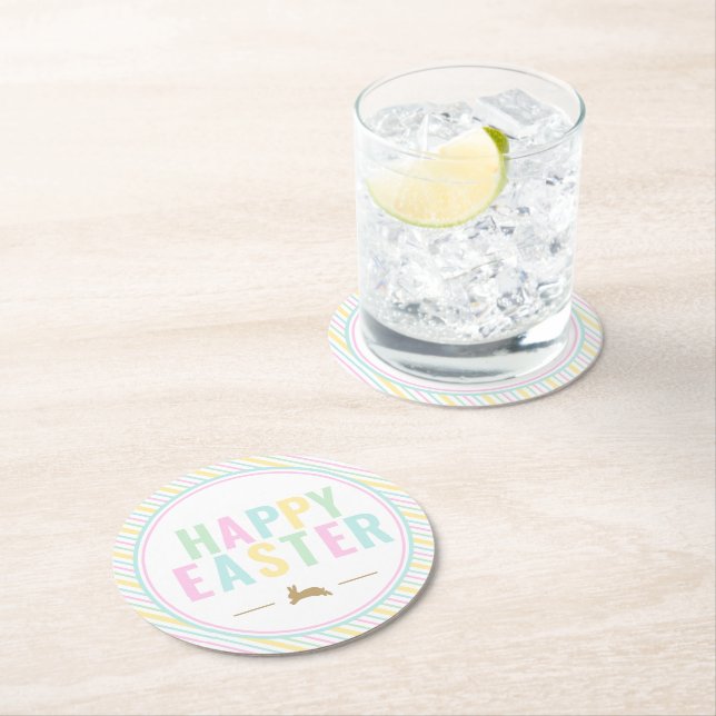 Dessous De Verre Rond Joyeux Bunny Pâques Pastel Stripe (En situation)