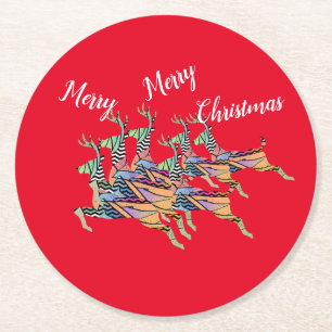 Dessous De Verre Rond Joyeux Cerf bondissant de Noël
