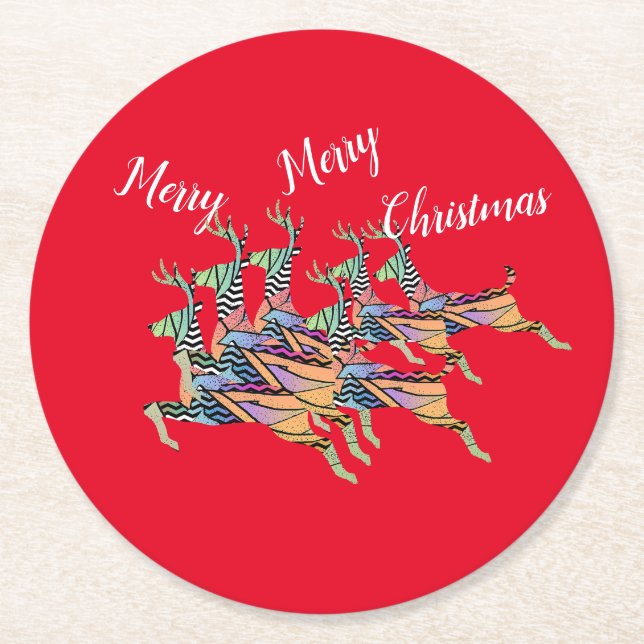 Dessous De Verre Rond Joyeux Cerf bondissant de Noël (Devant)