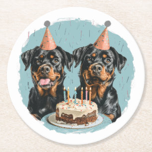 Dessous De Verre Rond Joyeux chien Rottweiler d'anniversaire