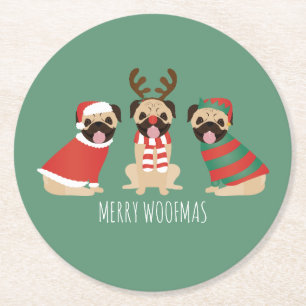 Dessous De Verre Rond Joyeux Chiens de Carlin Woofmas