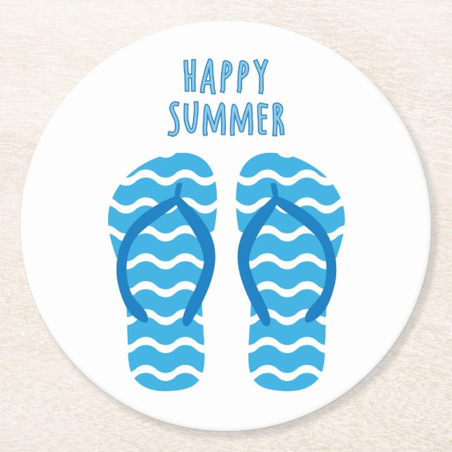 Dessous De Verre Rond Joyeux Dessous de verre D'Été Avec Flip Flops (Devant)