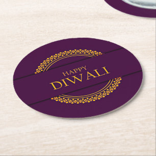 Dessous De Verre Rond Joyeux Diwali Purple Gold Elegant