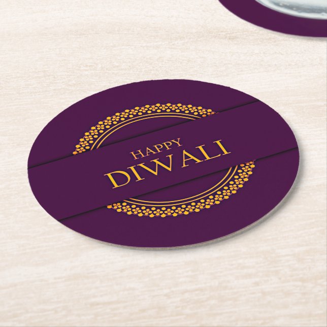 Dessous De Verre Rond Joyeux Diwali Purple Gold Elegant (Incliné)