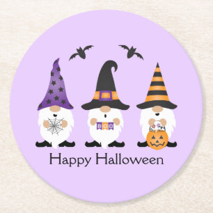 Dessous De Verre Rond Joyeux Gnomes d'Halloween violet orange