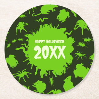 Dessous De Verre Rond Joyeux Halloween Texte personnalisé Vert Creepy Cr