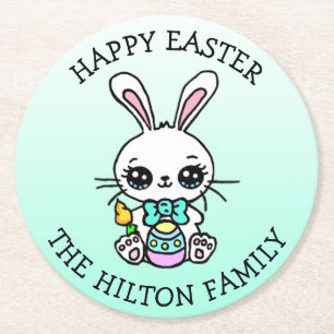 Dessous De Verre Rond Joyeux lapin de Pâques personnalisé saisonnier