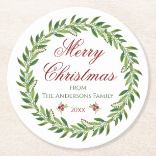 Dessous De Verre Rond Joyeux Noël Aquarelle famille Wreath