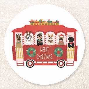 Dessous De Verre Rond Joyeux Noël Chiens de vacances Trolly