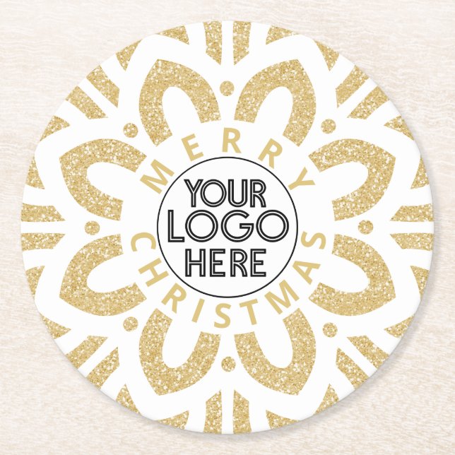 Dessous De Verre Rond Joyeux Noël d'affaires logo Snowflake Gold (Devant)