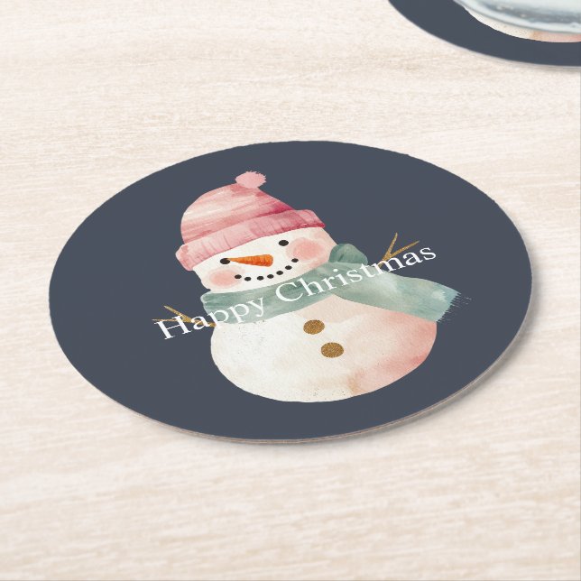 Dessous De Verre Rond Joyeux Noël de Snowman (Incliné)
