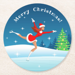 Dessous De Verre Rond Joyeux Noël Figure Patinage fille Dessous de verre