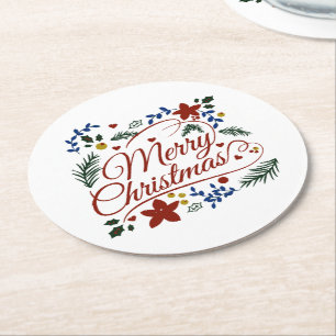 Dessous De Verre Rond Joyeux Noël floral  