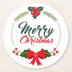 Dessous De Verre Rond Joyeux Noël Holly