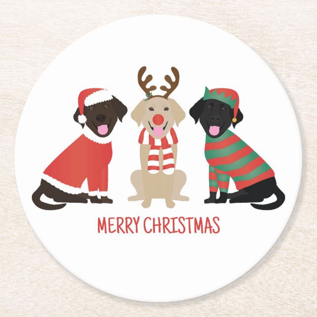 Dessous De Verre Rond Joyeux Noël Labrador Retriever Dogs (Devant)