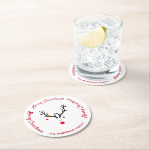 Dessous De Verre Rond Joyeux Noël moderne drôle renne blanc