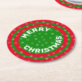 Dessous De Verre Rond Joyeux Noël Red Green & Snowflakes